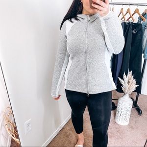 Athleta Zip Up Athleisure Hooded Jacket in Gray and Light Blue XL